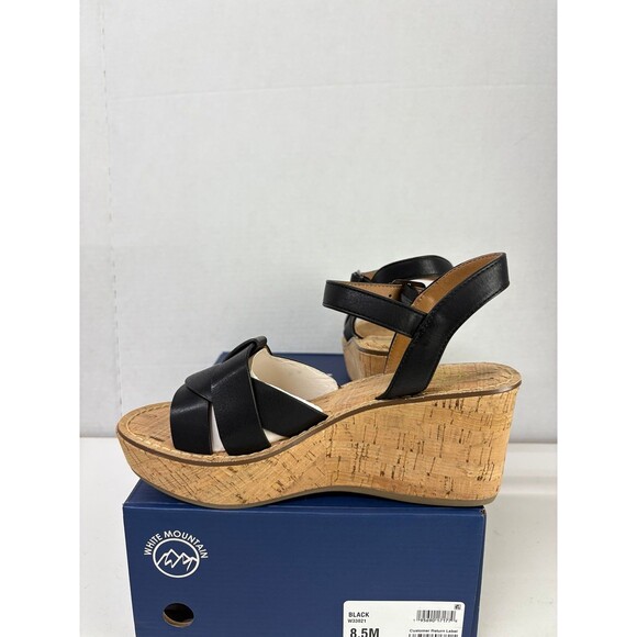 WHITE MOUNTAIN Women's Black Platform Simple Toe Wedge Heeled Sandals 8.5M - Picture 2 of 6